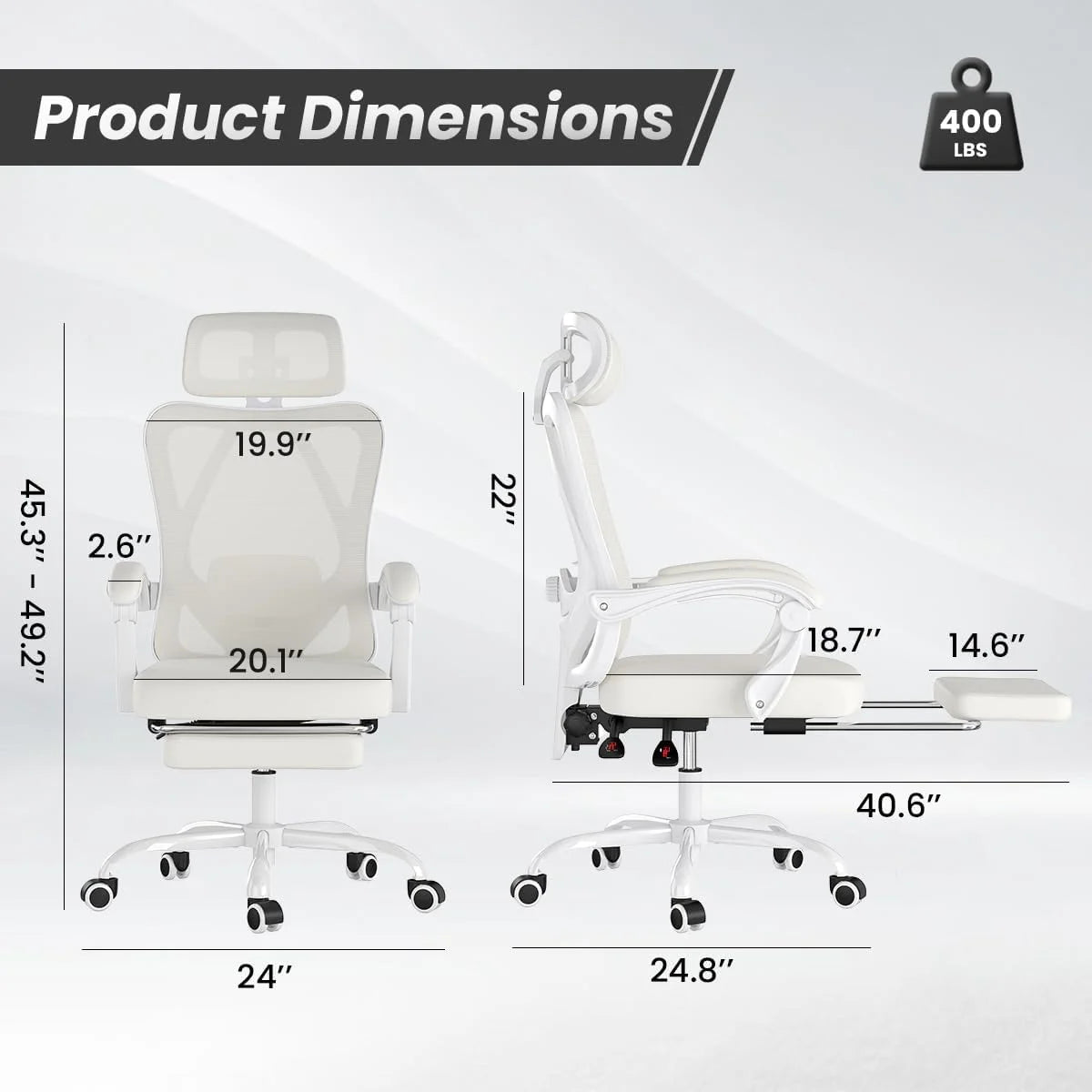 STARY Ergonomic Office Chair with Footrest, High Back Mesh Desk Chair with Adjustable Headrest & Lumbar Support, Comfortable Computer Chair for Home Office Study, White & Beige