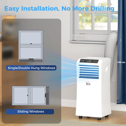 HOMCOM 8000 BTU Mobile Portable Air Conditioner with Cooling, Dehumidifier, and Ventilating with Remote Control, 2 Speed Fans, 24-Hour Timer for Bedroom, Living Room, Home Office, White