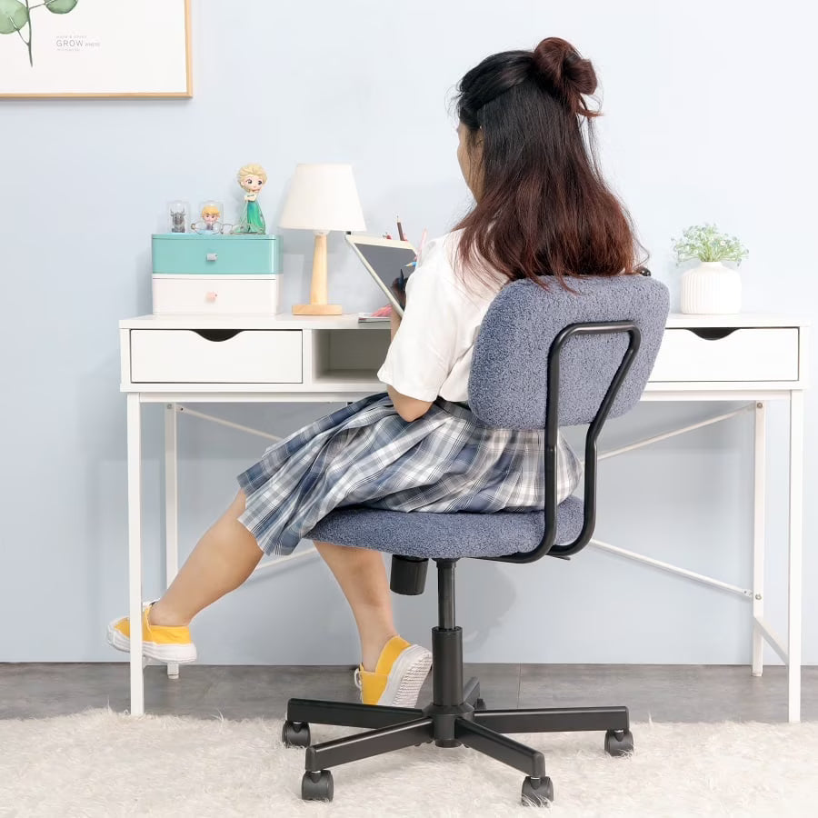 JJS Low Back Velvet Fabric Home Office Computer Chair with Armrest in Gray
