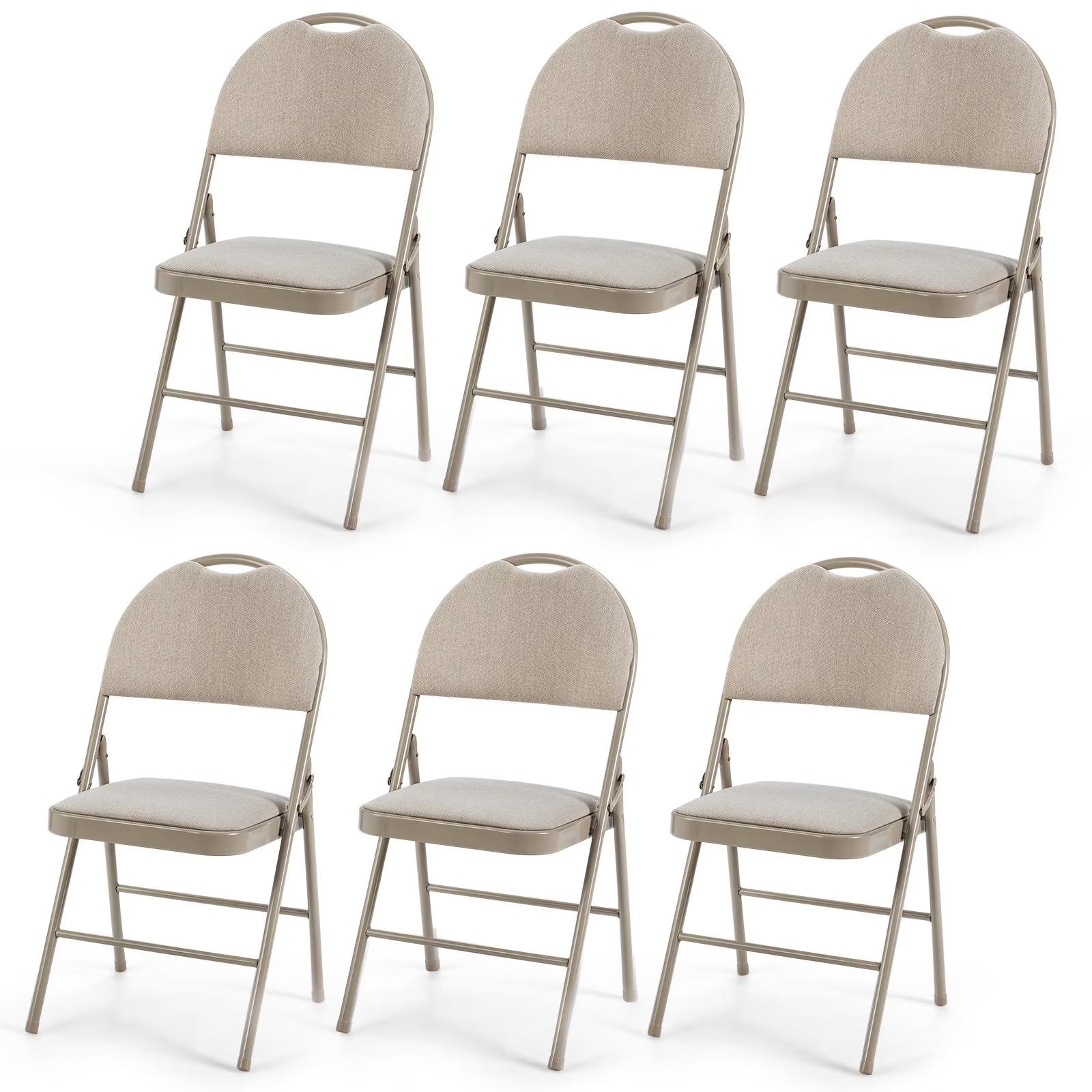 Giantex 6-Piece Commercial Folding Chairs w/Upholstered Padded Seat & Back, Fabric Seating for Home Office Wedding Party, Grey