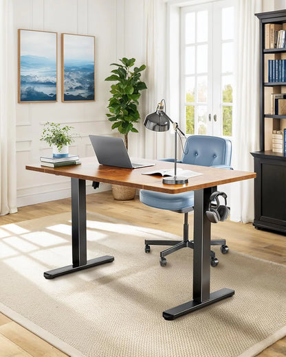 UANUO 48 x 24 inch Electric Standing Desk, Height Adjustable Table with Headphone Hooks & Cable Manager, Sit to Stand up Desk for Home Office, Vintage Brown
