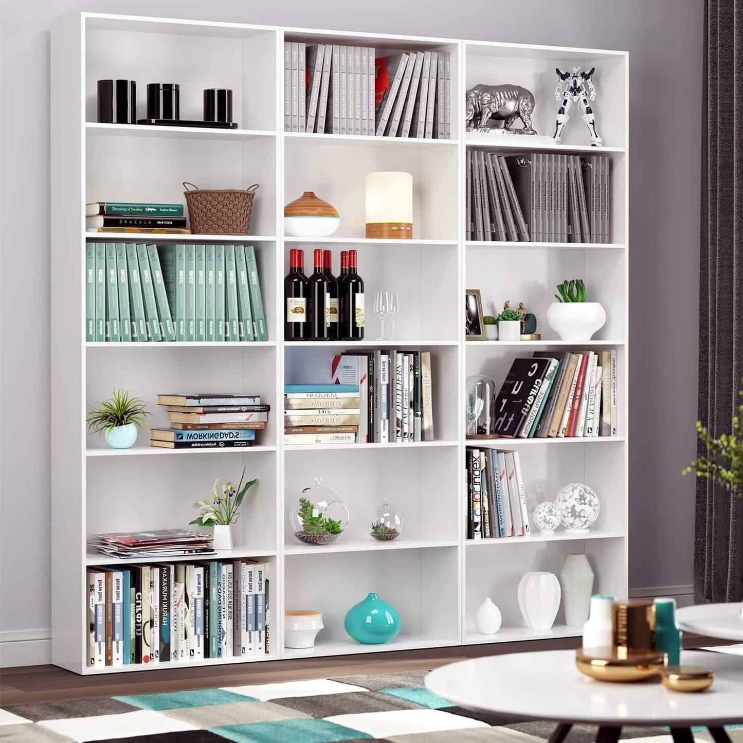 Homfa 6 Tier Freestanding Bookcase, Wooden Storage Bookshelves and Bookcases for Living Room Home Office 71'', White Finish