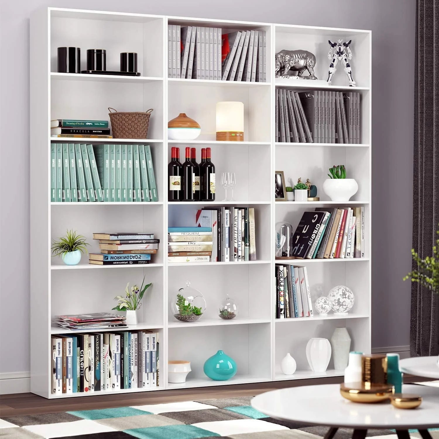 Homfa 6 Tier Freestanding Bookcase, Wooden Storage Bookshelves and Bookcases for Living Room Home Office 71'', White Finish