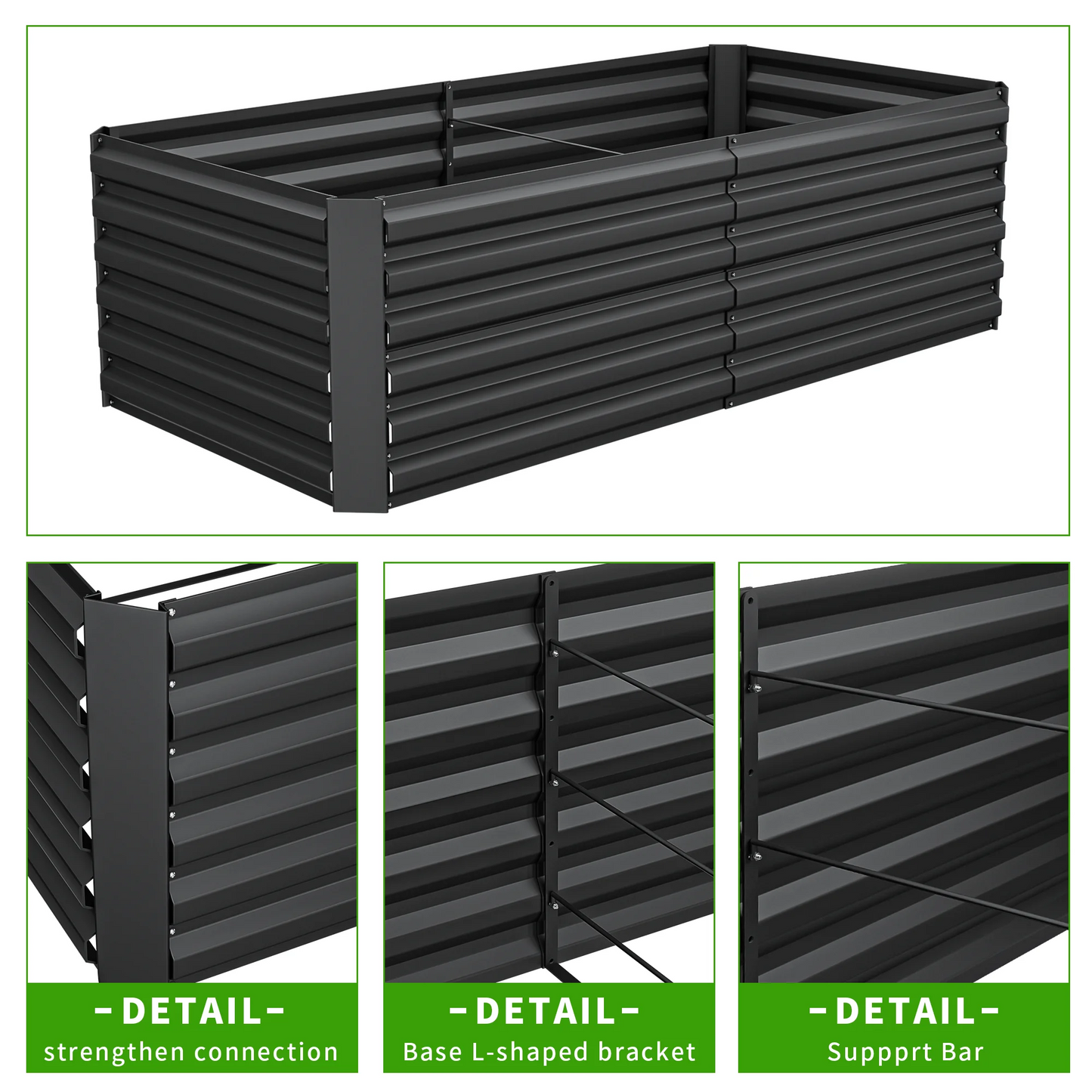 Outdoor Metal Raised Garden Bed,8x4x2ft Planter Box for Vegetables,Flowers,Herbs w/478 Gallon Capacity,Black