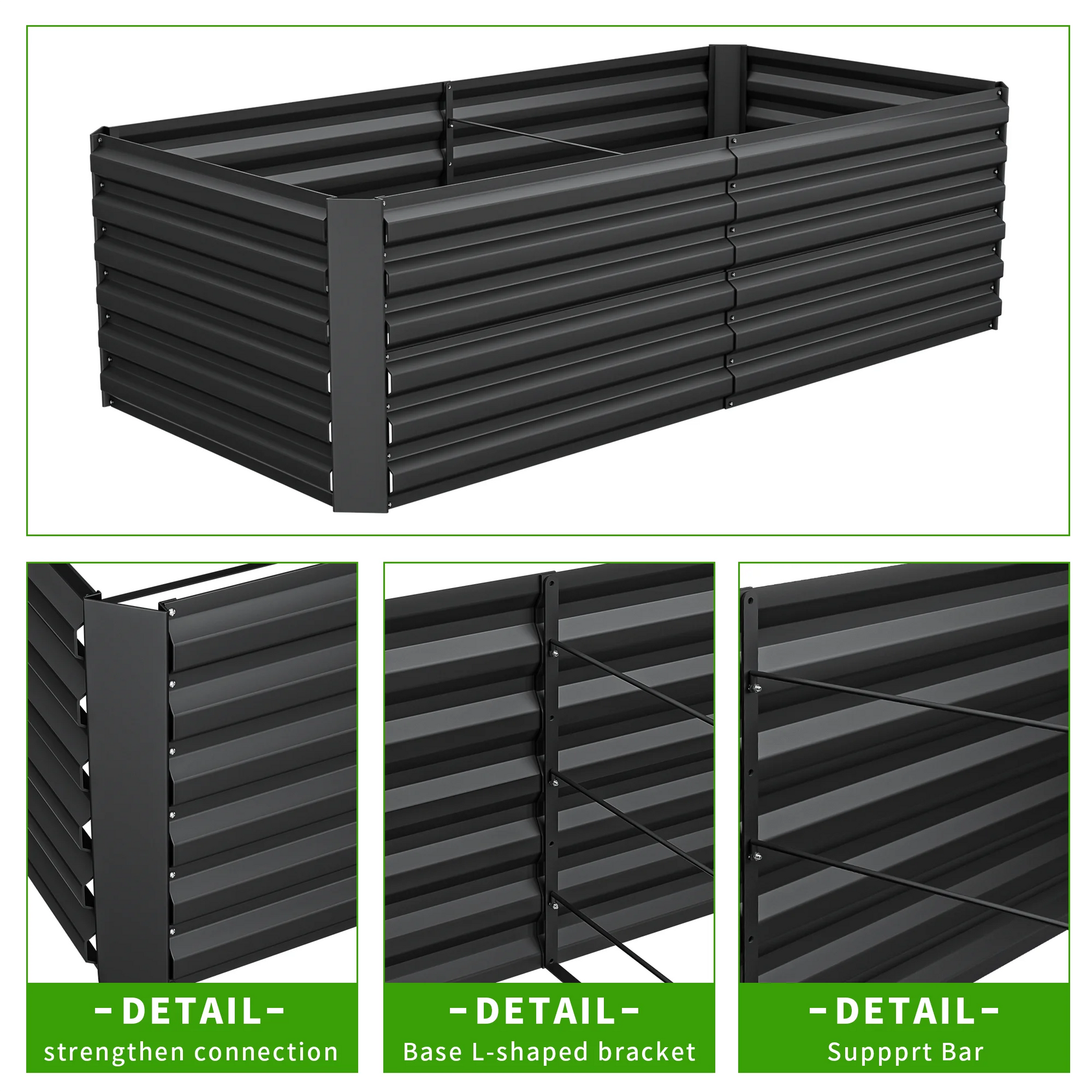 Outdoor Metal Raised Garden Bed,8x4x2ft Planter Box for Vegetables,Flowers,Herbs w/478 Gallon Capacity,Black