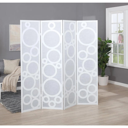 Roundhill Furniture Arvada 4-Panel Wood Room Divider w/Circle Pattern in Black