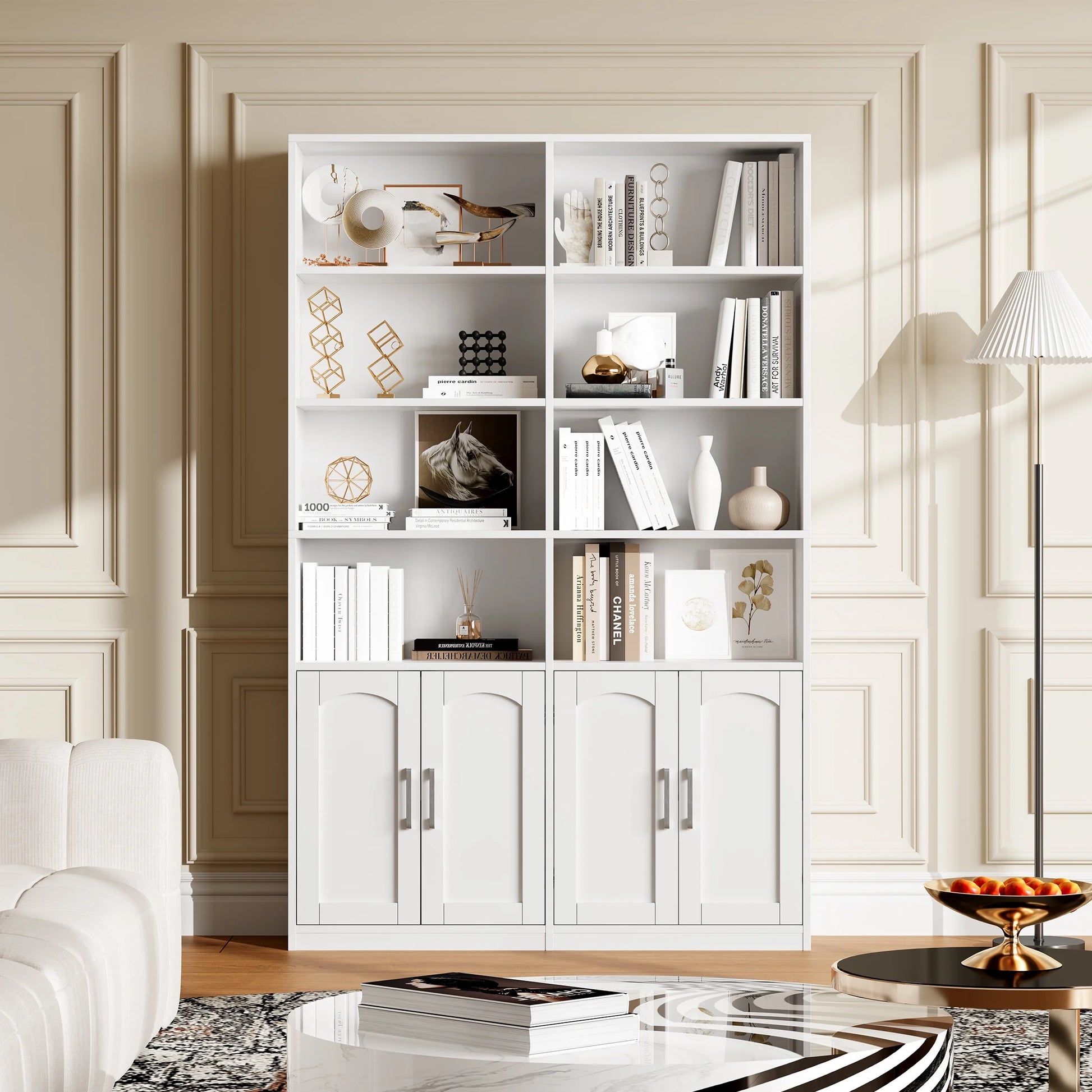 Homfa 73° Tall Bookcases with Doors, 8 Cubes 6-Tier Double Row Bookshelf, White Bookcase for Living Room Home Office