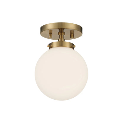 Possini Euro Design Jilly Modern Ceiling Light Semi Flush Mount Fixture 6 3/4" Wide Warm Antique Brass White Glass Globe Shade for Bedroom Living Room