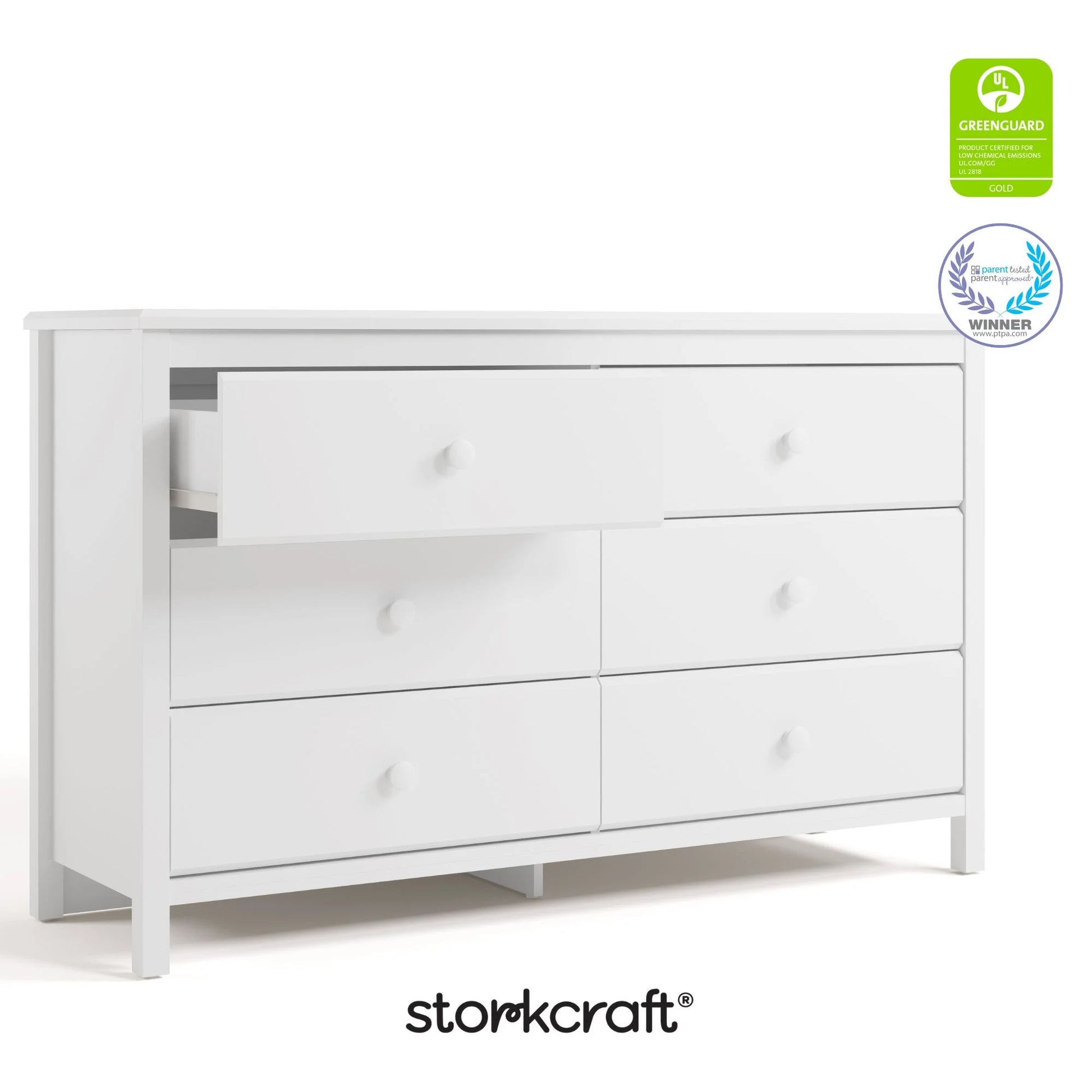 Storkcraft Alpine 6 Drawer Nursery Double Dresser, White