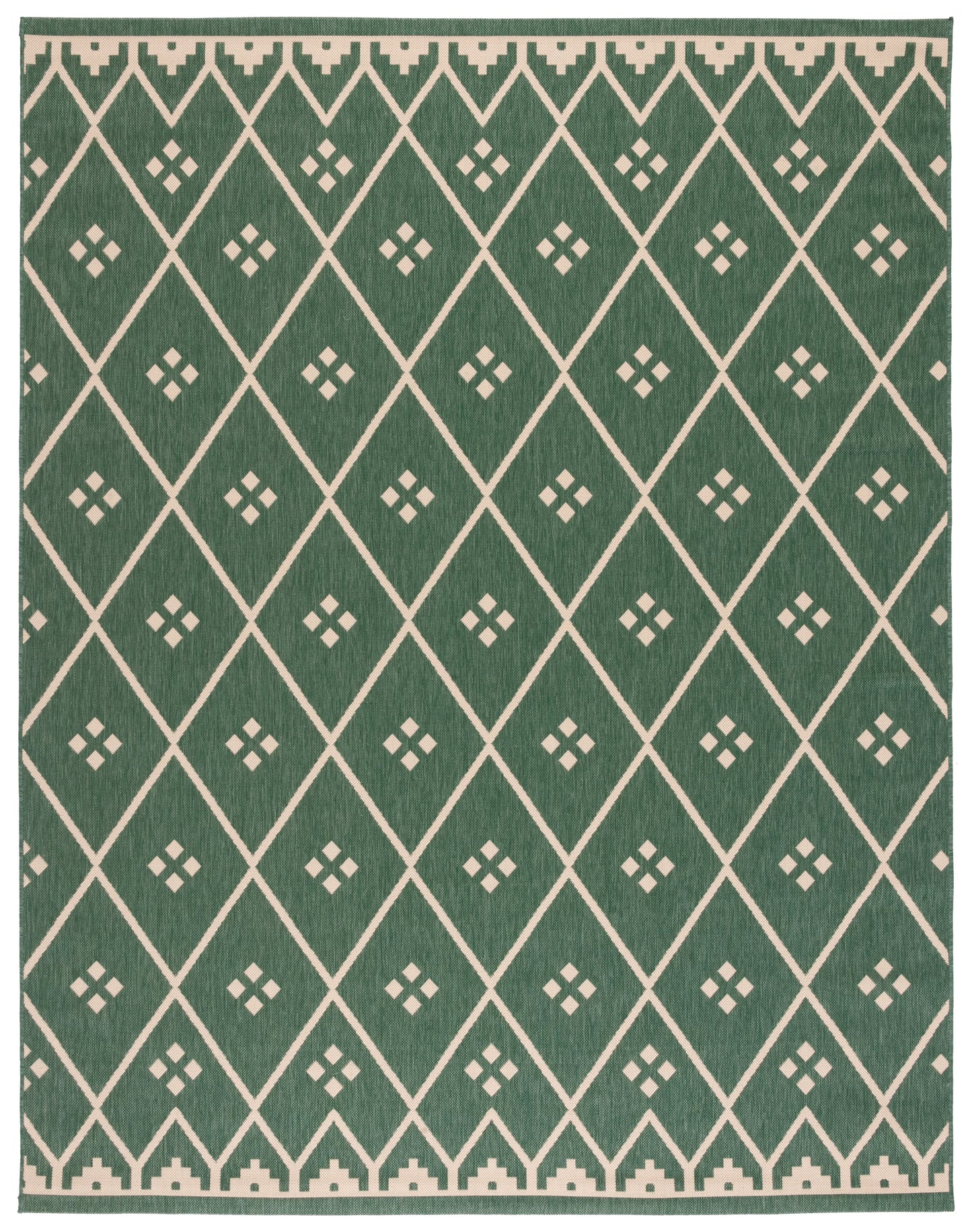 SAFAVIEH Courtyard Cori Bordered Indoor/Outdoor Area Rug, Dark Green/Beige, 9' x 12'