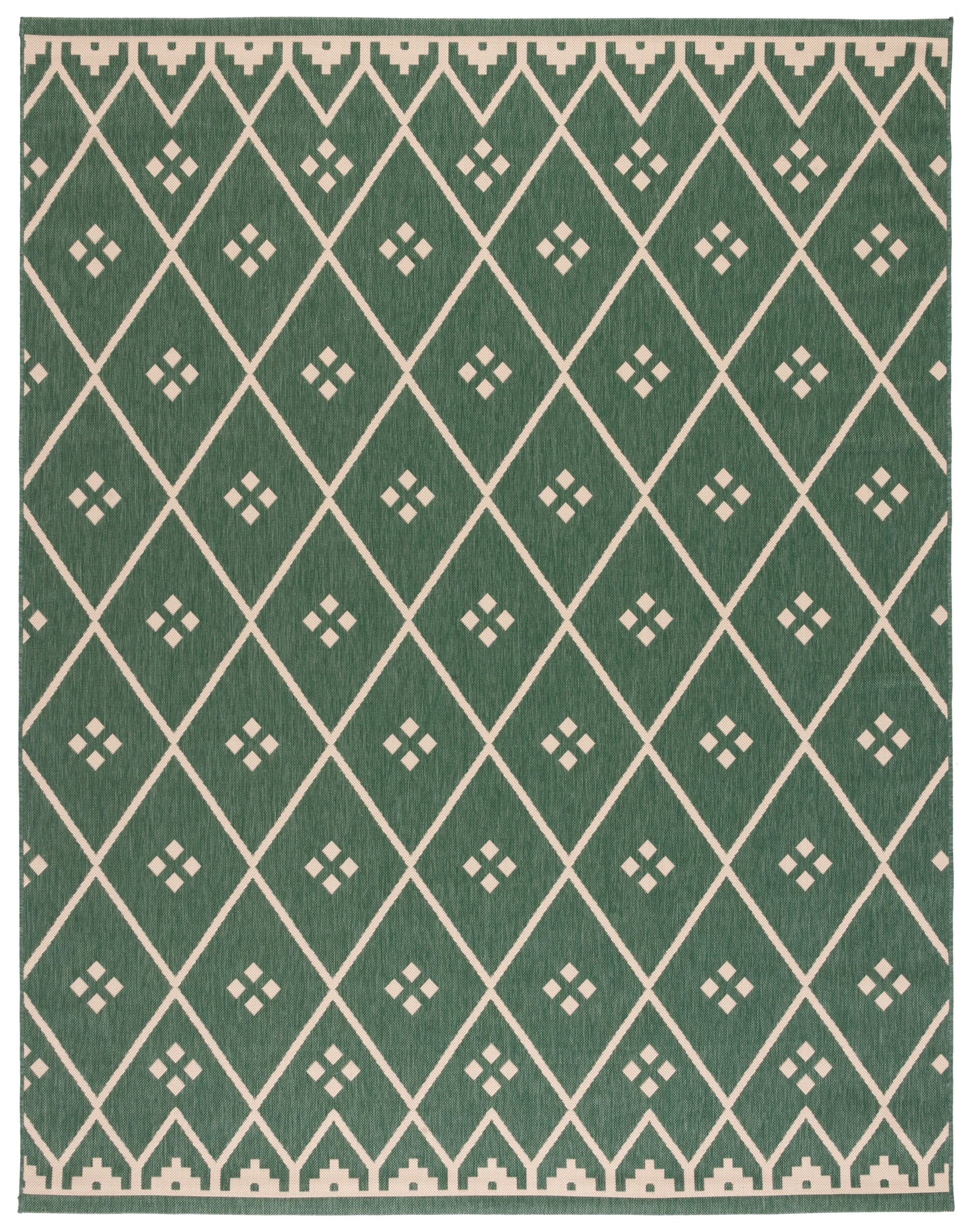 SAFAVIEH Courtyard Cori Bordered Indoor/Outdoor Area Rug, Dark Green/Beige, 9' x 12'