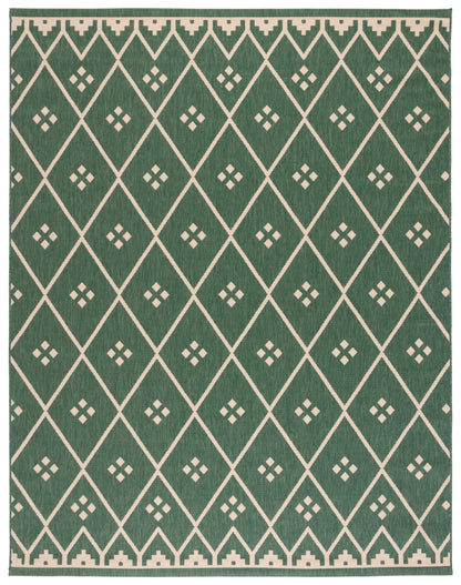SAFAVIEH Courtyard Cori Bordered Indoor/Outdoor Area Rug, Dark Green/Beige, 9' x 12'