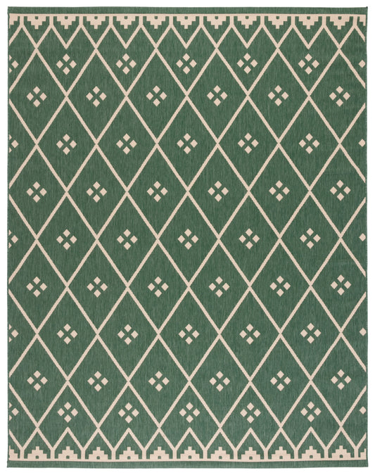 SAFAVIEH Courtyard Cori Bordered Indoor/Outdoor Area Rug, Dark Green/Beige, 9' x 12'