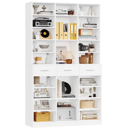 Homfa 75-Inch Bookshelf and Bookcase with 3 Drawers, Wooden Storage Book Shelf with Adjustable Shelves For Living Room, Home Office, White