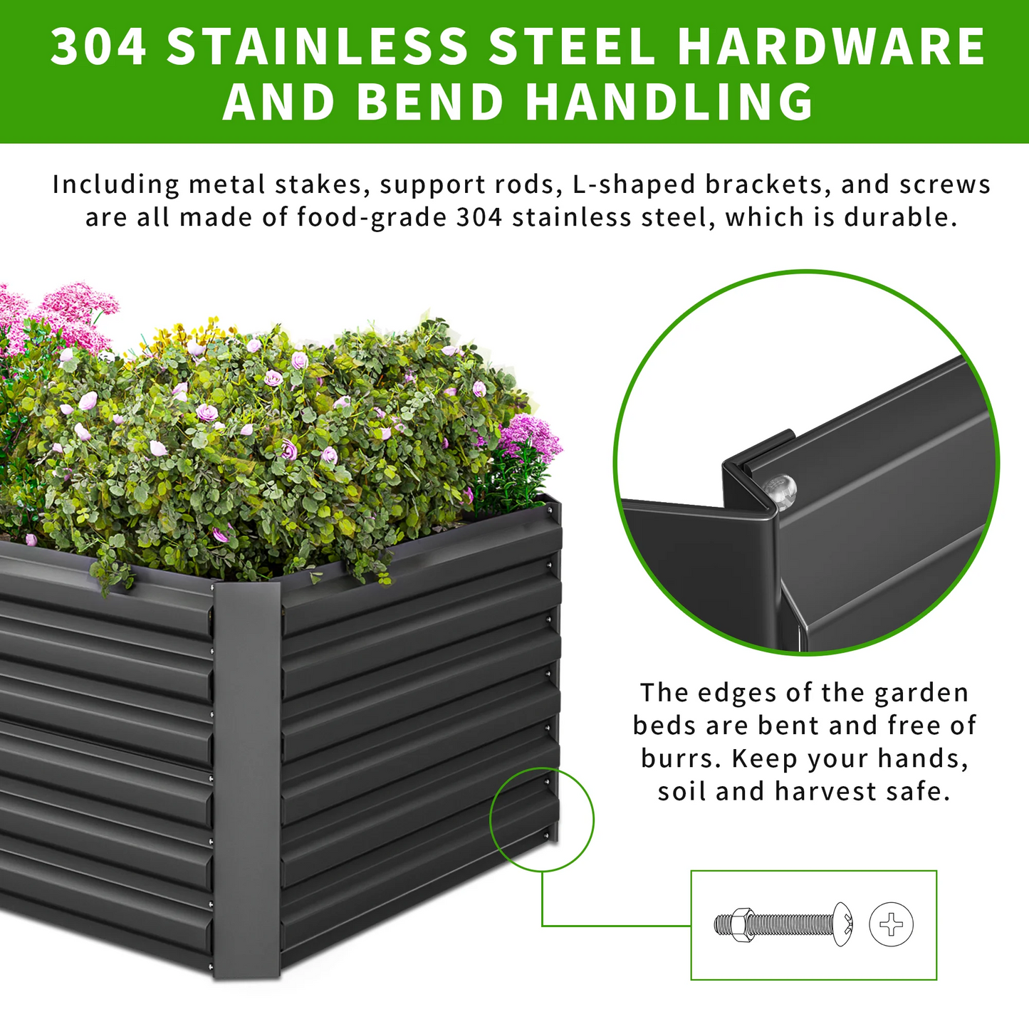 Outdoor Metal Raised Garden Bed,8x4x2ft Planter Box for Vegetables,Flowers,Herbs w/478 Gallon Capacity,Black