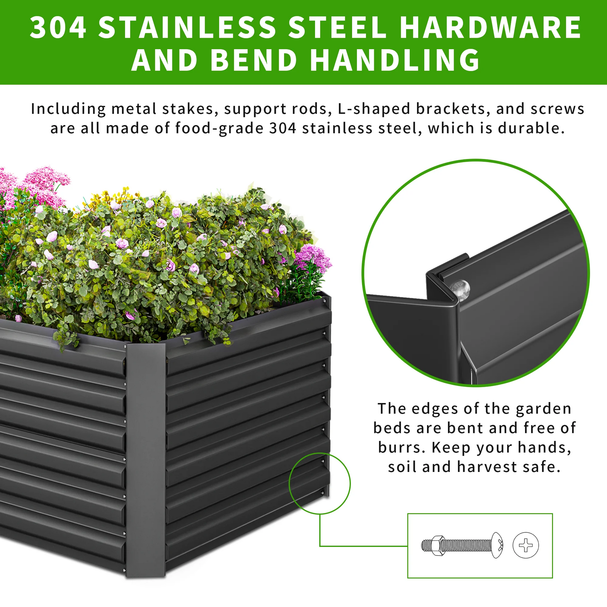 Outdoor Metal Raised Garden Bed,8x4x2ft Planter Box for Vegetables,Flowers,Herbs w/478 Gallon Capacity,Black