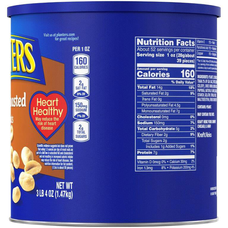 Planters Dry Roasted Peanuts, 3.25 lbs