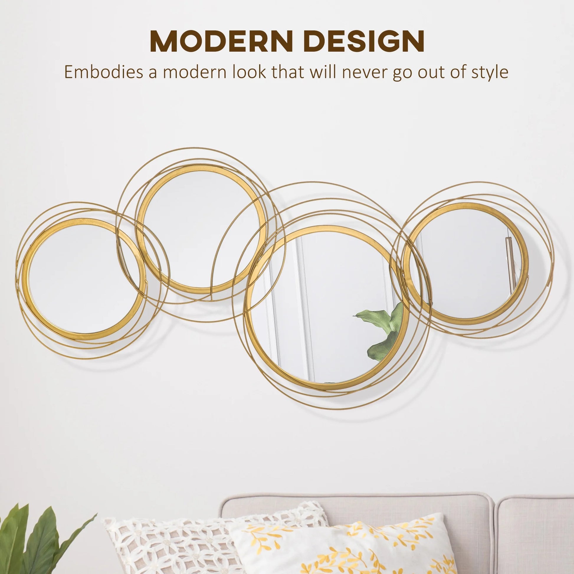 HOMCOM Metal Wall Art 42.25" in Round Wall Mirror, Gold