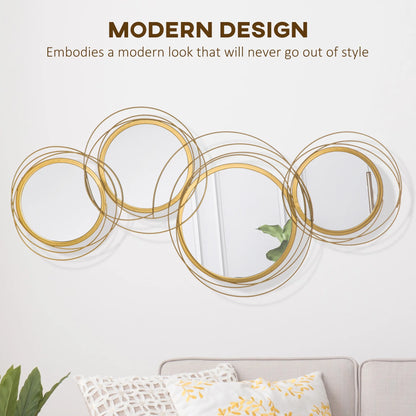 HOMCOM Metal Wall Art 42.25" in Round Wall Mirror, Gold