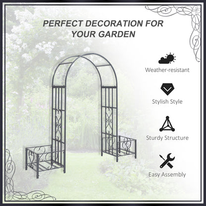 Outsunny Garden Arbor & Wedding Arch with Planters & Heart Motifs