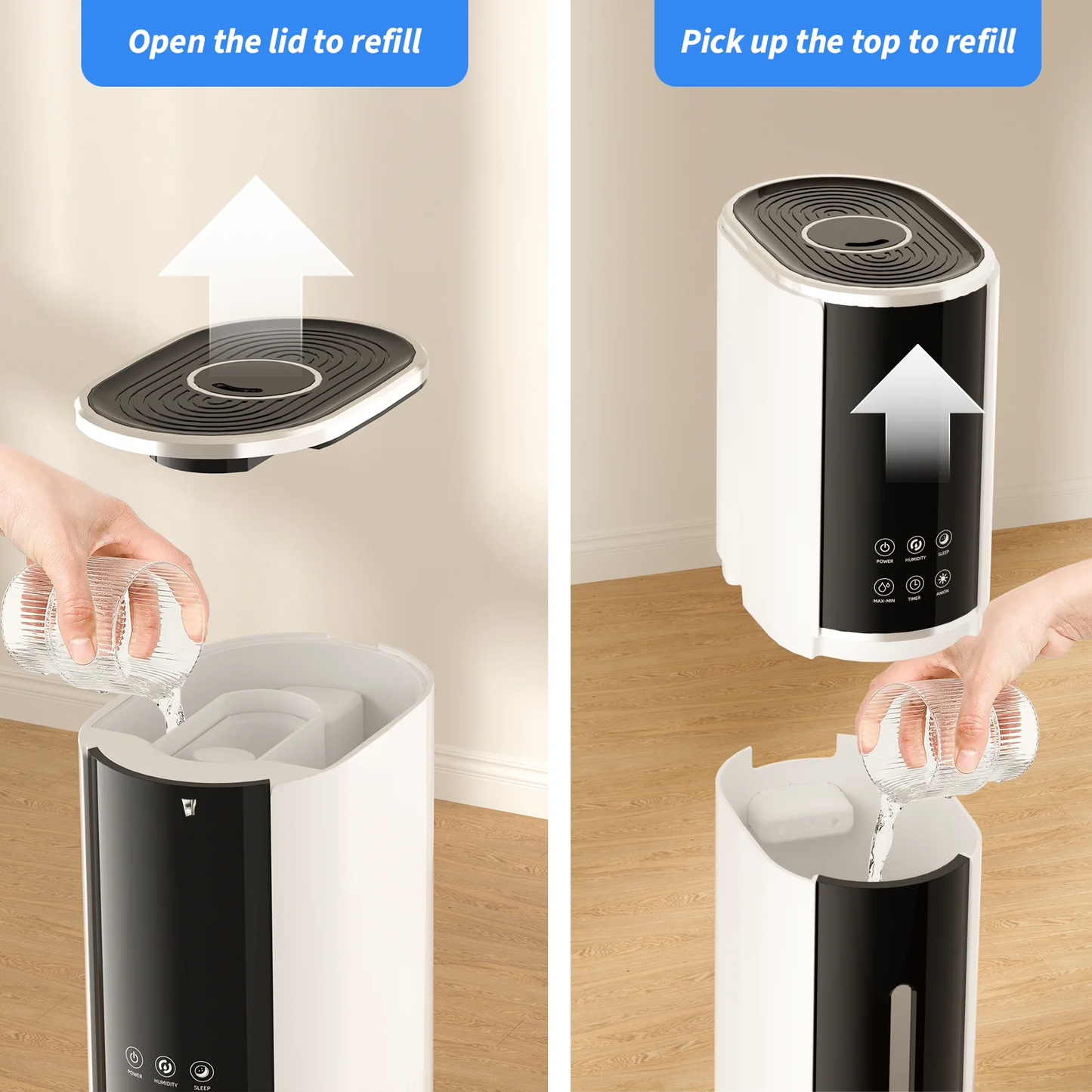 Rocyis Humidifier for Room Home Bedroom, 9L 2.3Gal Cool Mist Tower Top Fill Large Humidifier with Essential Oils,Whole House Floor Humidifiers for Baby,Pets,Plants,with Remote,360° Nozzle,White