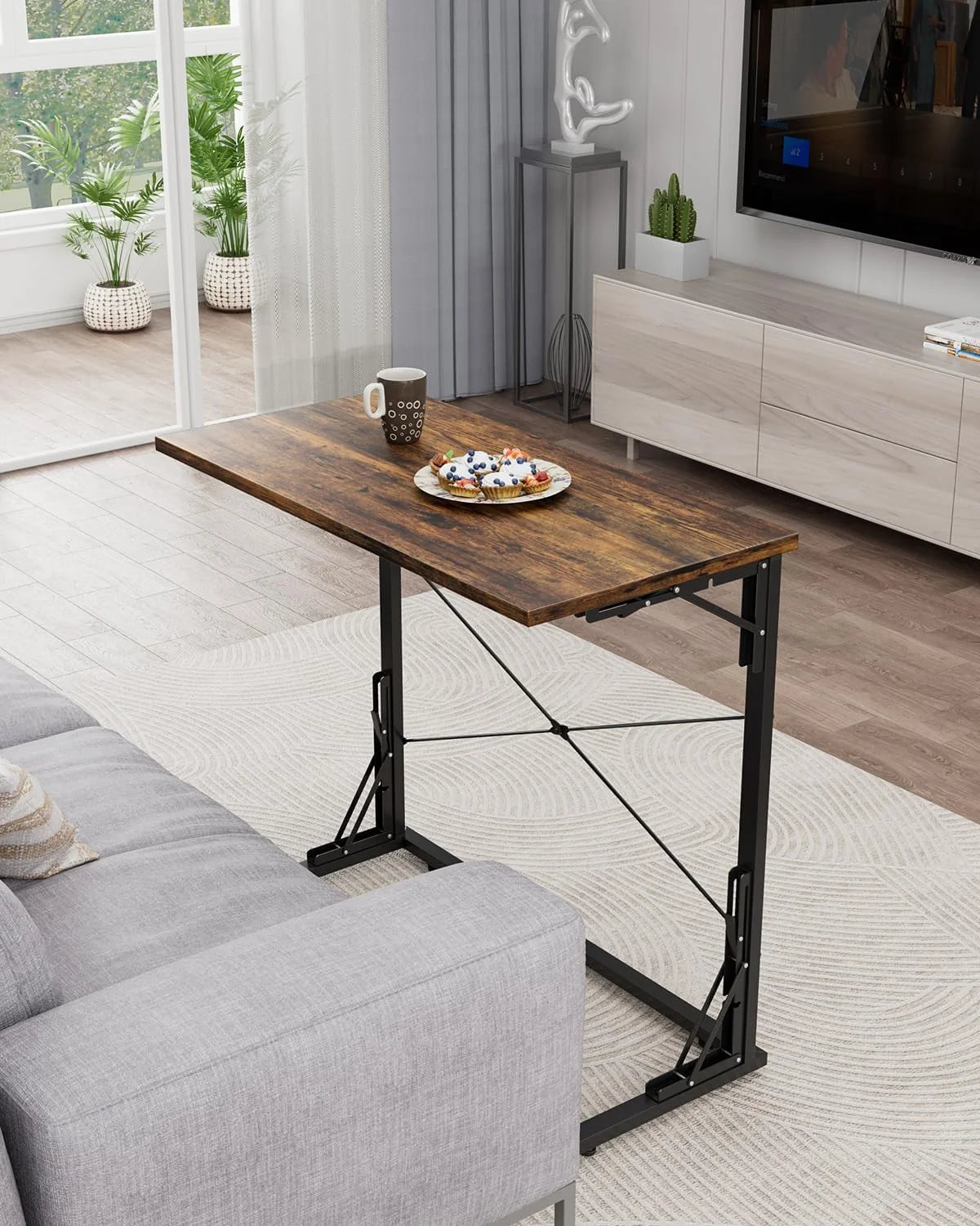 31.5" Folding Desk, Foldable TV Tray Table for Eating on Couch, Extra Large TV Dinner Trays, Portable Fold Computer Writing Desk Table for Home Office, Rustic Brown