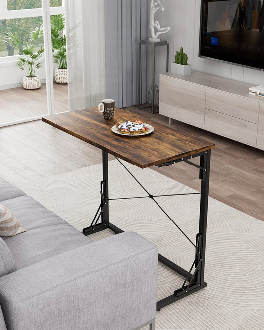 31.5" Folding Desk, Foldable TV Tray Table for Eating on Couch, Extra Large TV Dinner Trays, Portable Fold Computer Writing Desk Table for Home Office, Rustic Brown