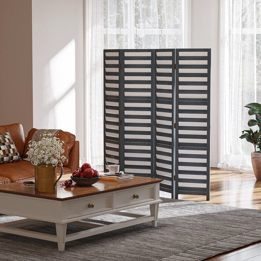 HOMCOM 5.6' 4 Panel Room Divider Folding Privacy Screen Panel, White/Grey