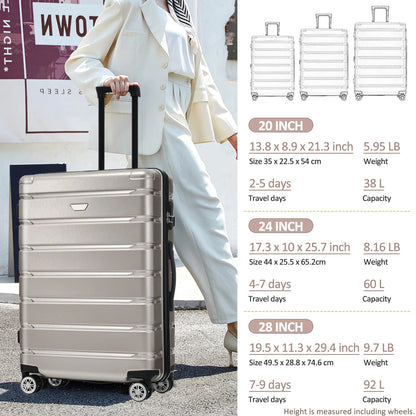 EUROCO 3 Piece Luggage Sets, ABS+PC Hardshell Suitcase with Spinner Wheels,Lightweight Durable Travel Suitcase Set for Men Women,Fog Gray