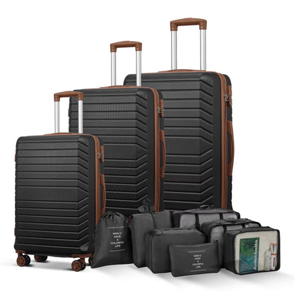 Gowill 3 Piece Luggage Sets Travel Suitcase Set with 7PCS Organizer Bags, White& Brown