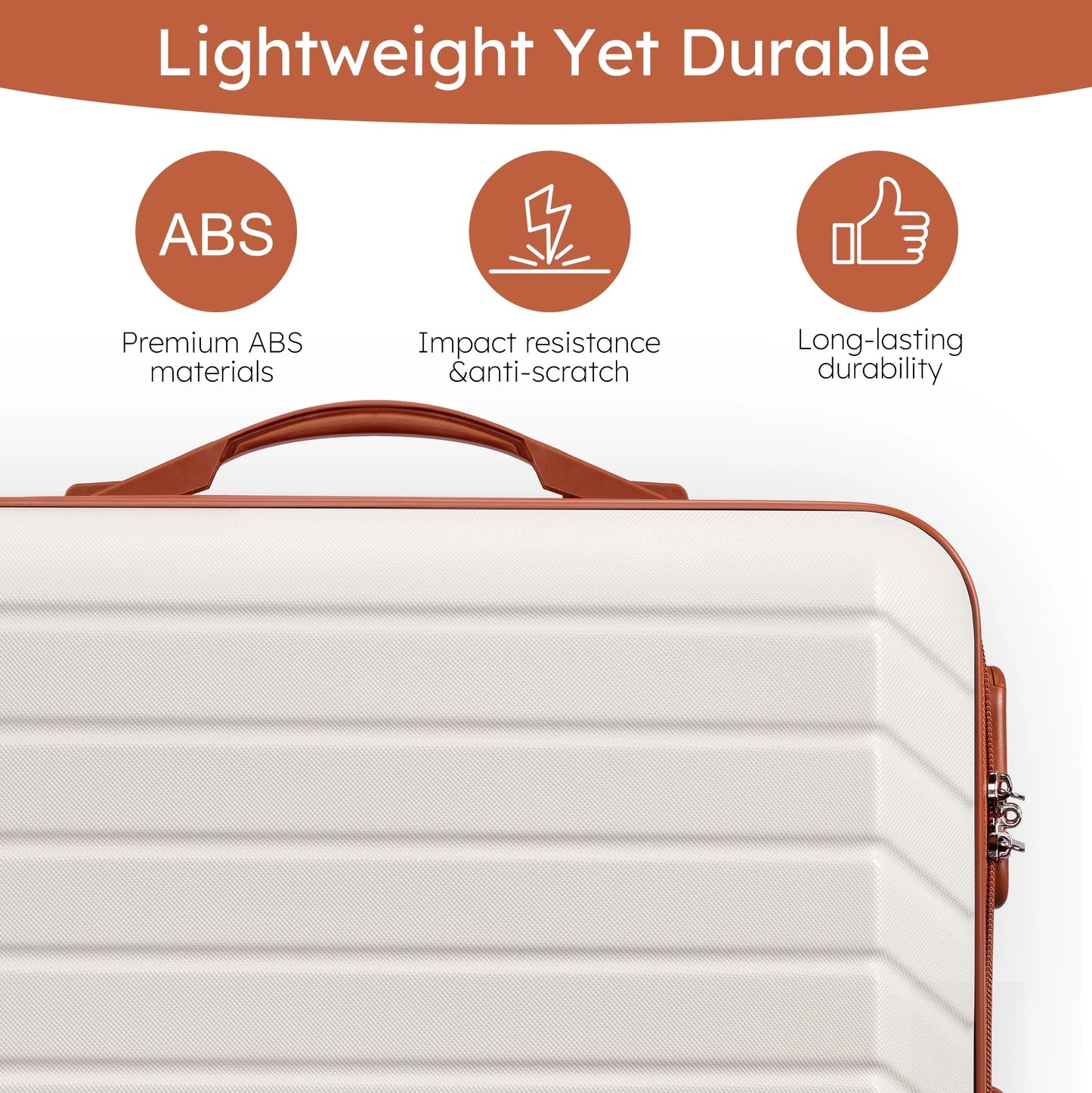 Gowill 3 Piece Luggage Sets Travel Suitcase Set with 7PCS Organizer Bags, White& Brown