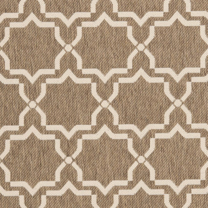 SAFAVIEH Courtyard Allison Geometric Bordered Indoor/Outdoor Area Rug, 9' x 12', Brown/Bone