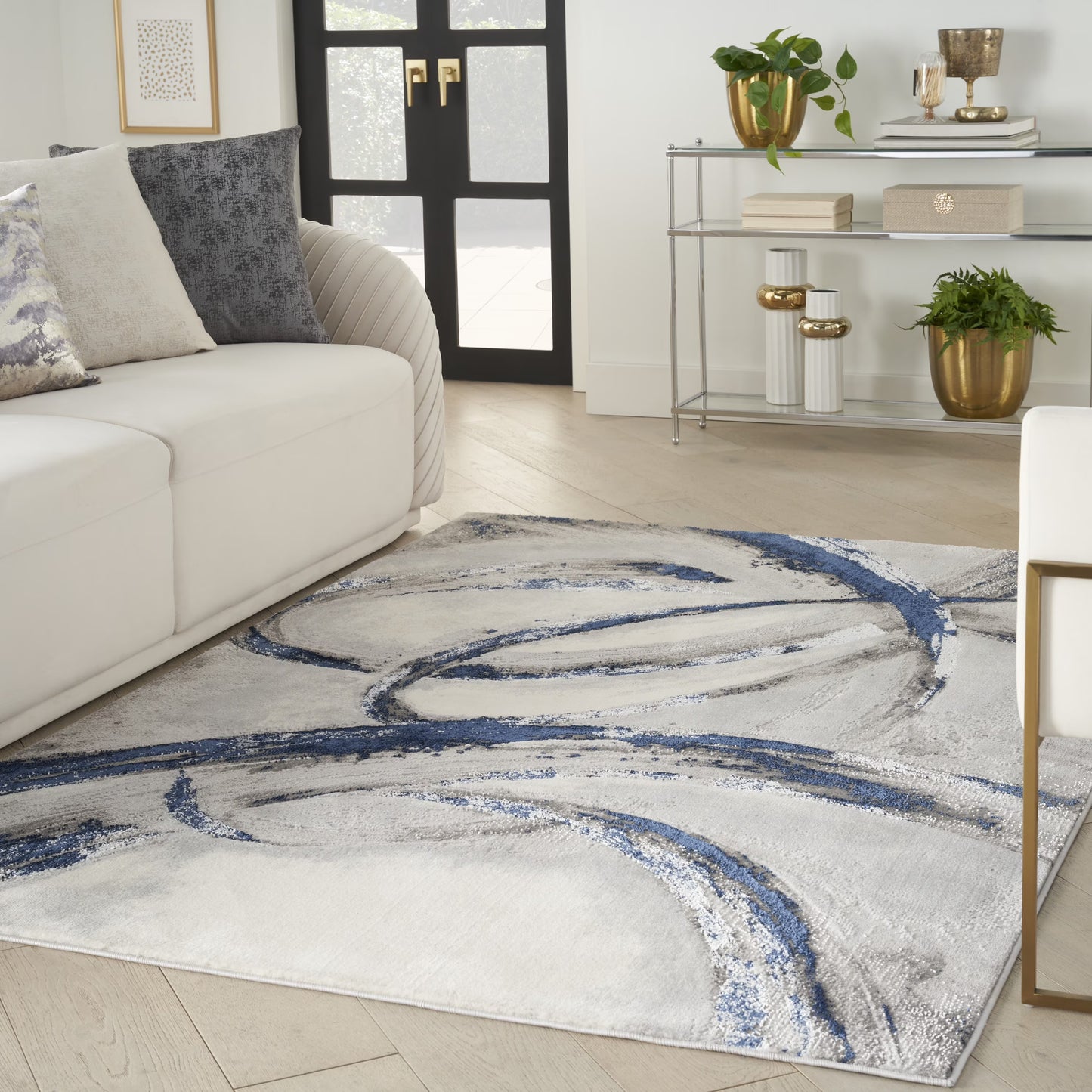 Inspire Me! Home Decor Brushstrokes Abstract Grey/Navy 5'3" x 7'3" Area Rug (5x7)