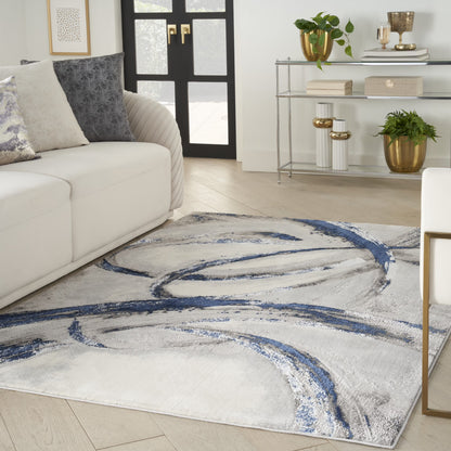 Inspire Me! Home Decor Brushstrokes Abstract Grey/Navy 5'3" x 7'3" Area Rug (5x7)