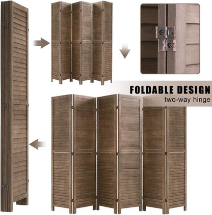 CL.HPAHKL 6 Panels Room Dividers, 5.75 Ft Tall Wood Louvered Folding Privacy Wall Divider for Room Separation Freestanding Privacy Screen For Home Office Bedroom Restaurant, Brown