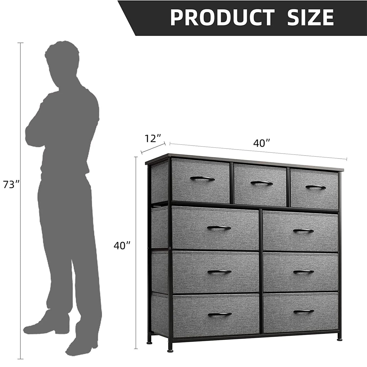 9-Drawer Dresser,40''H x 40''L x 12''W Tall Fabric Dresser, Storage Organizer Unit With Wide Chest Bins for Closet, Bedroom, Sutdy,Entryway,Hallway, Nursery(3 colors)