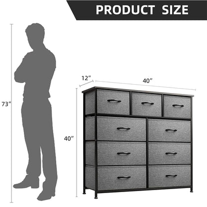 9-Drawer Dresser,40''H x 40''L x 12''W Tall Fabric Dresser, Storage Organizer Unit With Wide Chest Bins for Closet, Bedroom, Sutdy,Entryway,Hallway, Nursery(3 colors)