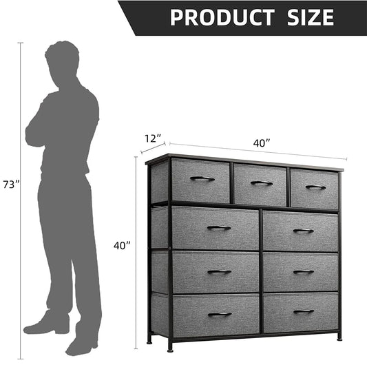 9-Drawer Dresser,40''H x 40''L x 12''W Tall Fabric Dresser, Storage Organizer Unit With Wide Chest Bins for Closet, Bedroom, Sutdy,Entryway,Hallway, Nursery(3 colors)