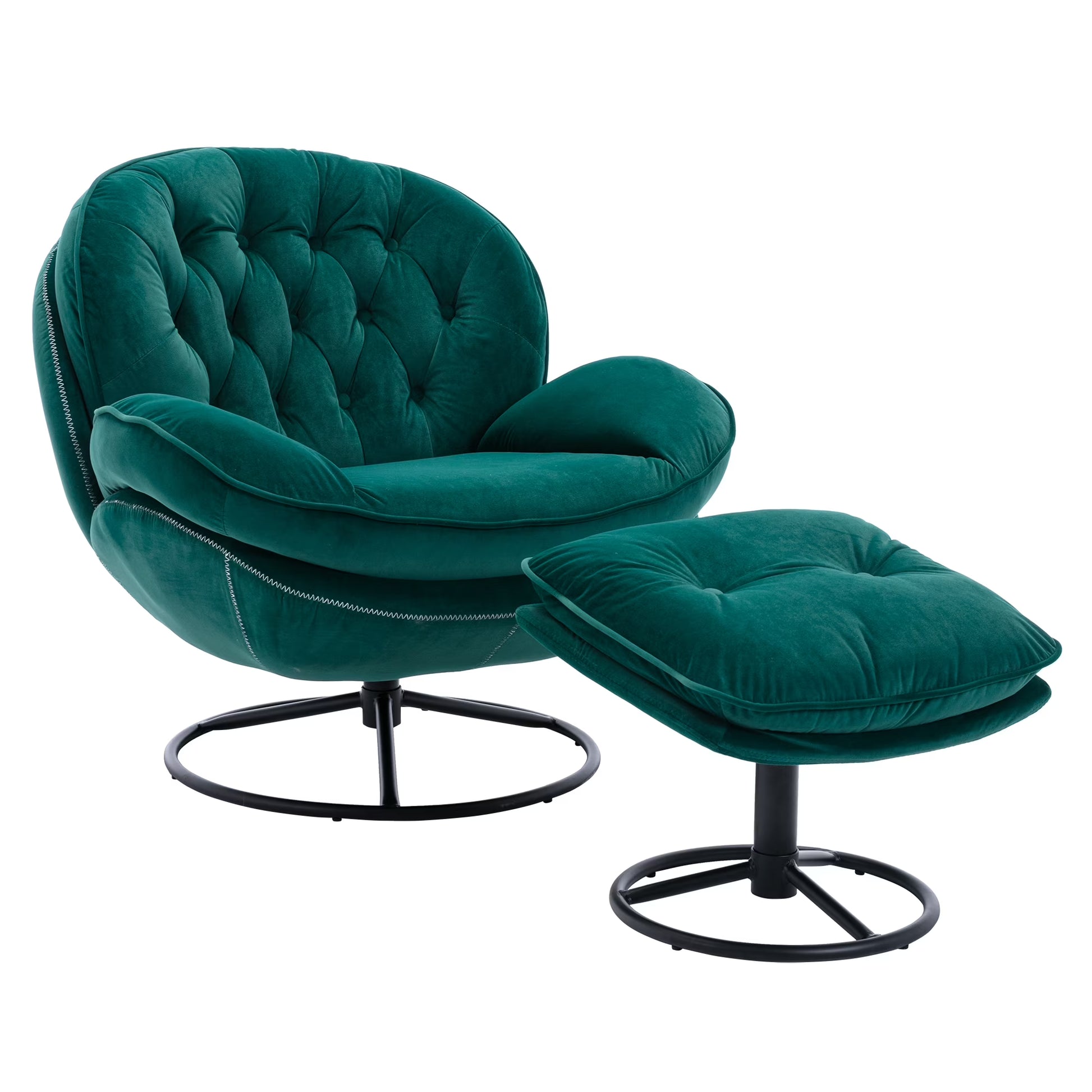 Swivel Accent Chair with Ottoman, Velvet Accent chair with Footrest, Mid-Century Modern Lounge Chair and Ottoman Set, Reading Chair for Living Room, Bedroom, Reading Room, Home Office, Blue