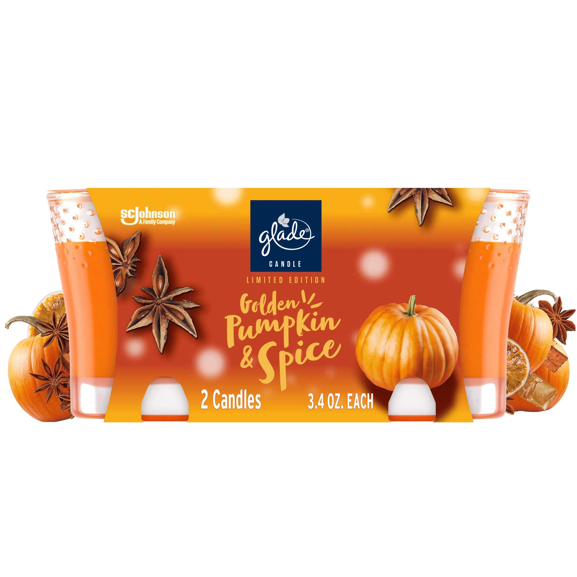 Glade 1 Wick Scented Candle, Golden Pumpkin & Spice, Fragrance Infused with Essential Oils, 3.4 oz