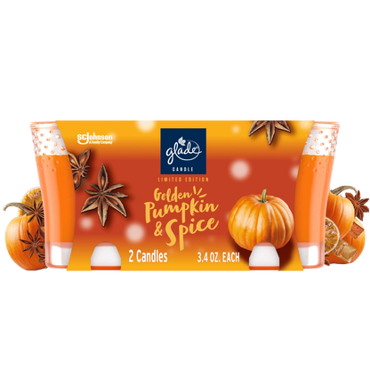 Glade 1 Wick Scented Candle, Golden Pumpkin & Spice, Fragrance Infused with Essential Oils, 3.4 oz