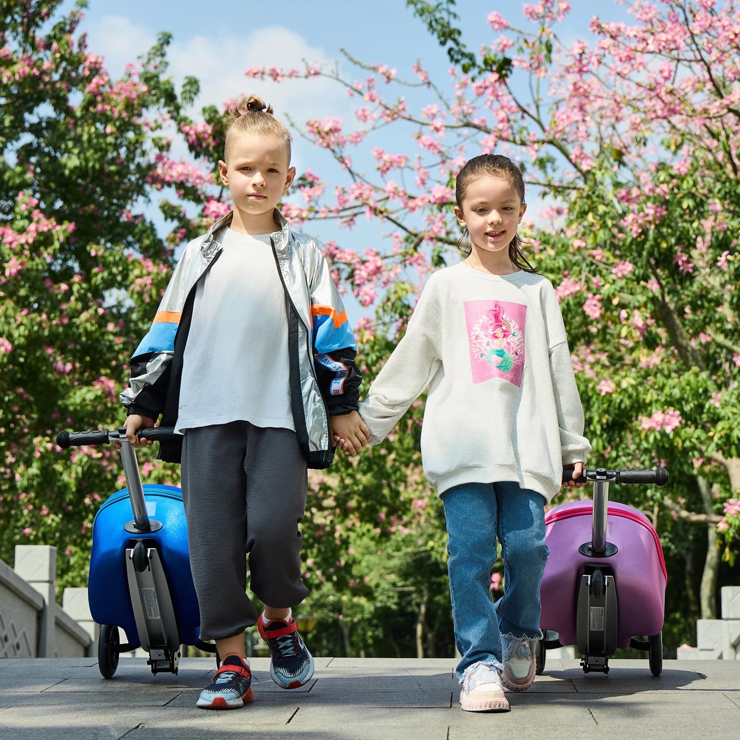 Gopowerbike Go Voyage Kids 2-in-1 Luggage Scooter | 3-Wheel Design with Light-Up Wheels | Pink