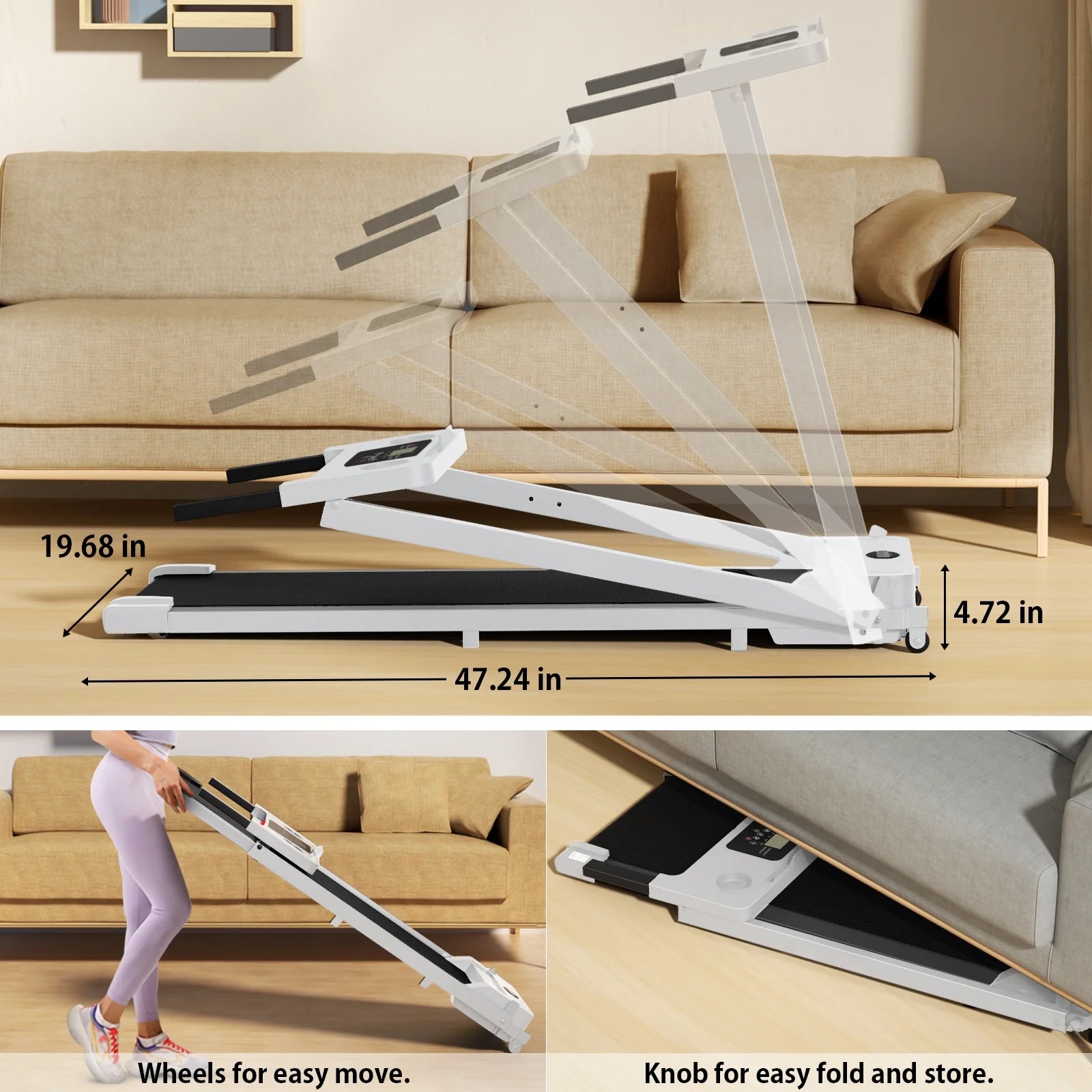 300 lbs Portable Folding Treadmill, 3.0 HP Foldable Compact Treadmill for Home Office, Walking Running Treadmill with LED Display for Exercise