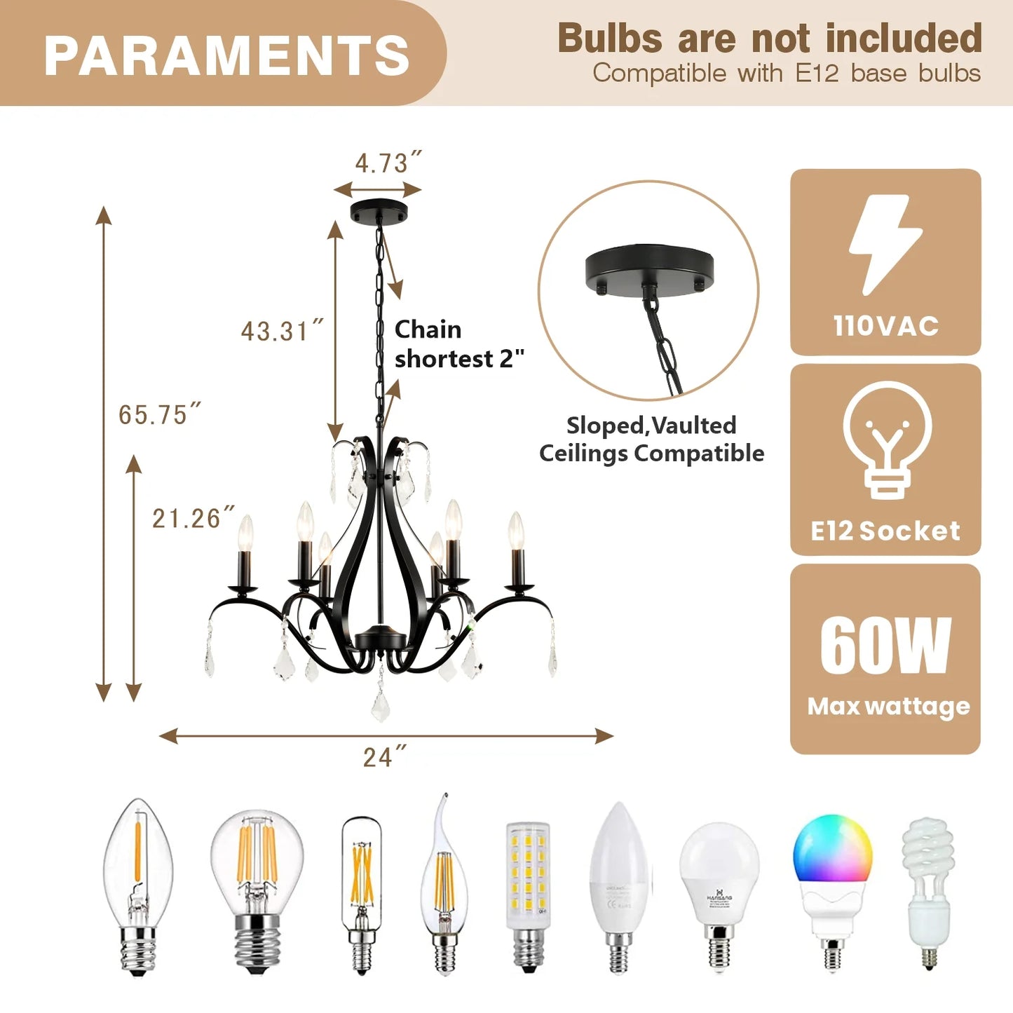 Magic Home 6-Light Modern Farmhouse Chandelier,Classic Candle Ceiling Pendant Light Fixture,Black
