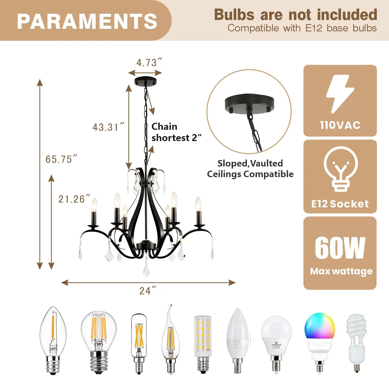 Magic Home 6-Light Modern Farmhouse Chandelier,Classic Candle Ceiling Pendant Light Fixture,Black