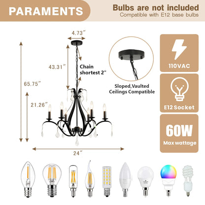 Magic Home 6-Light Modern Farmhouse Chandelier,Classic Candle Ceiling Pendant Light Fixture,Black