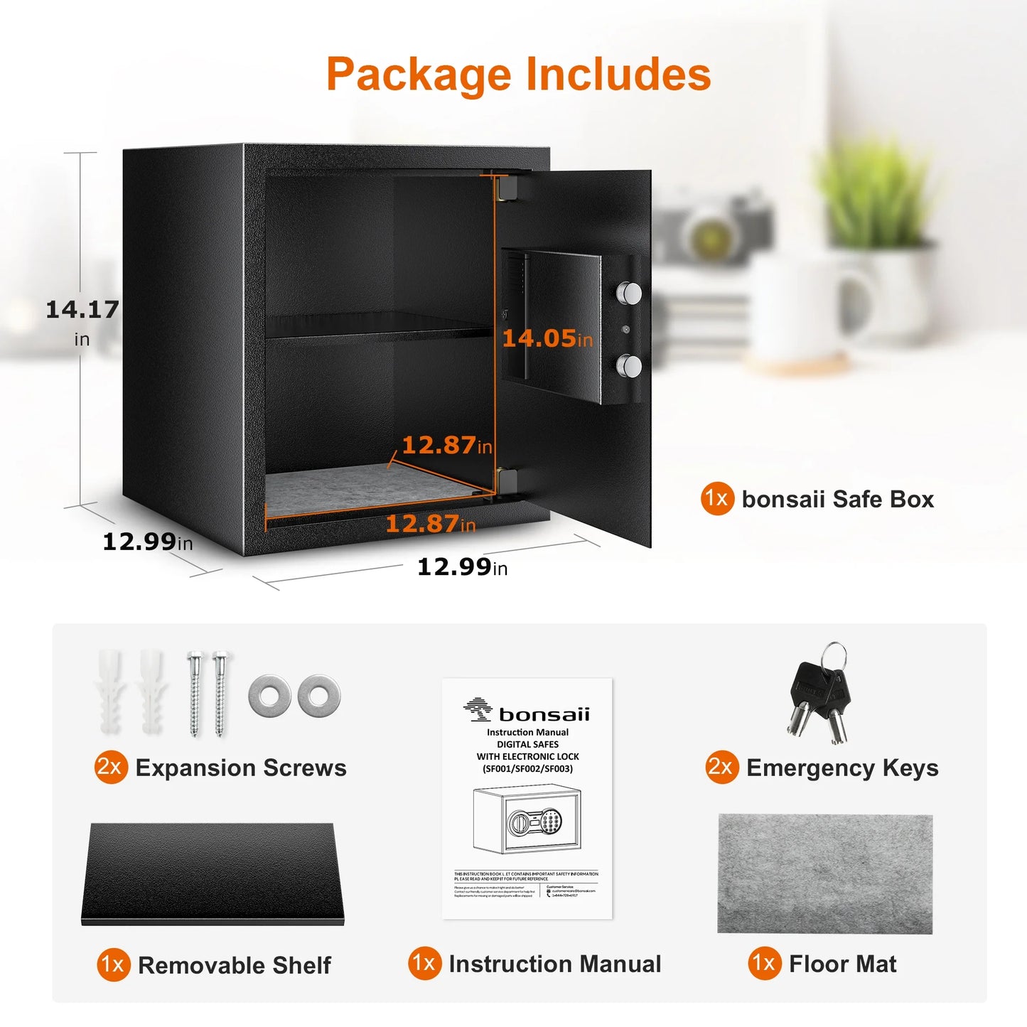 Bonsaii 1.2 Cubic Feet Safe Box Electronic Security Document Safe with Digital Keypad Lock for Home Office Hotel