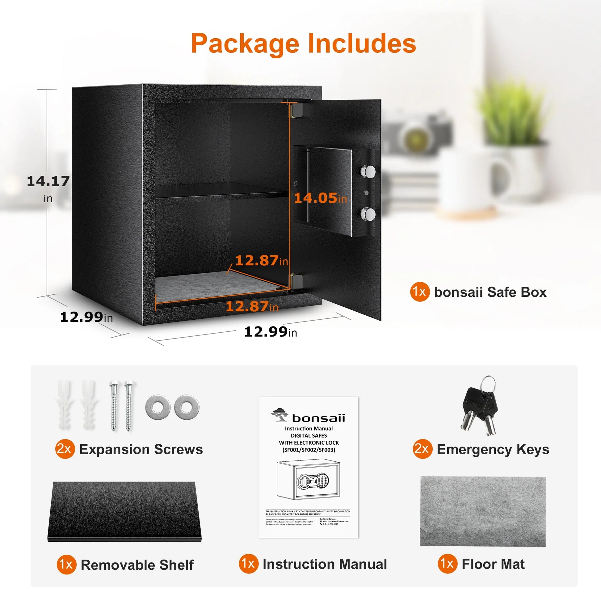 Bonsaii 1.2 Cubic Feet Safe Box Electronic Security Document Safe with Digital Keypad Lock for Home Office Hotel
