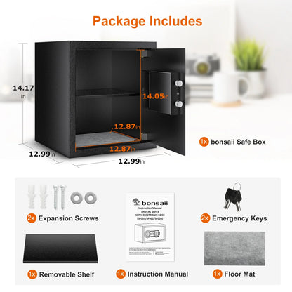 Bonsaii 1.2 Cubic Feet Safe Box Electronic Security Document Safe with Digital Keypad Lock for Home Office Hotel