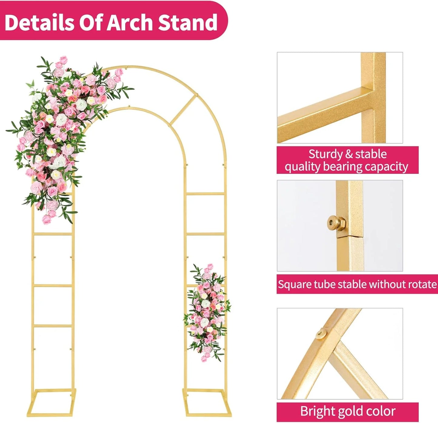 U-Shaped Metal Arched Flower Rack Perfect for Wedding Decorations and Celebrations 7.2 x 4.2 FT Wedding Arch Frame for Birthdays, Parties, and More (White)